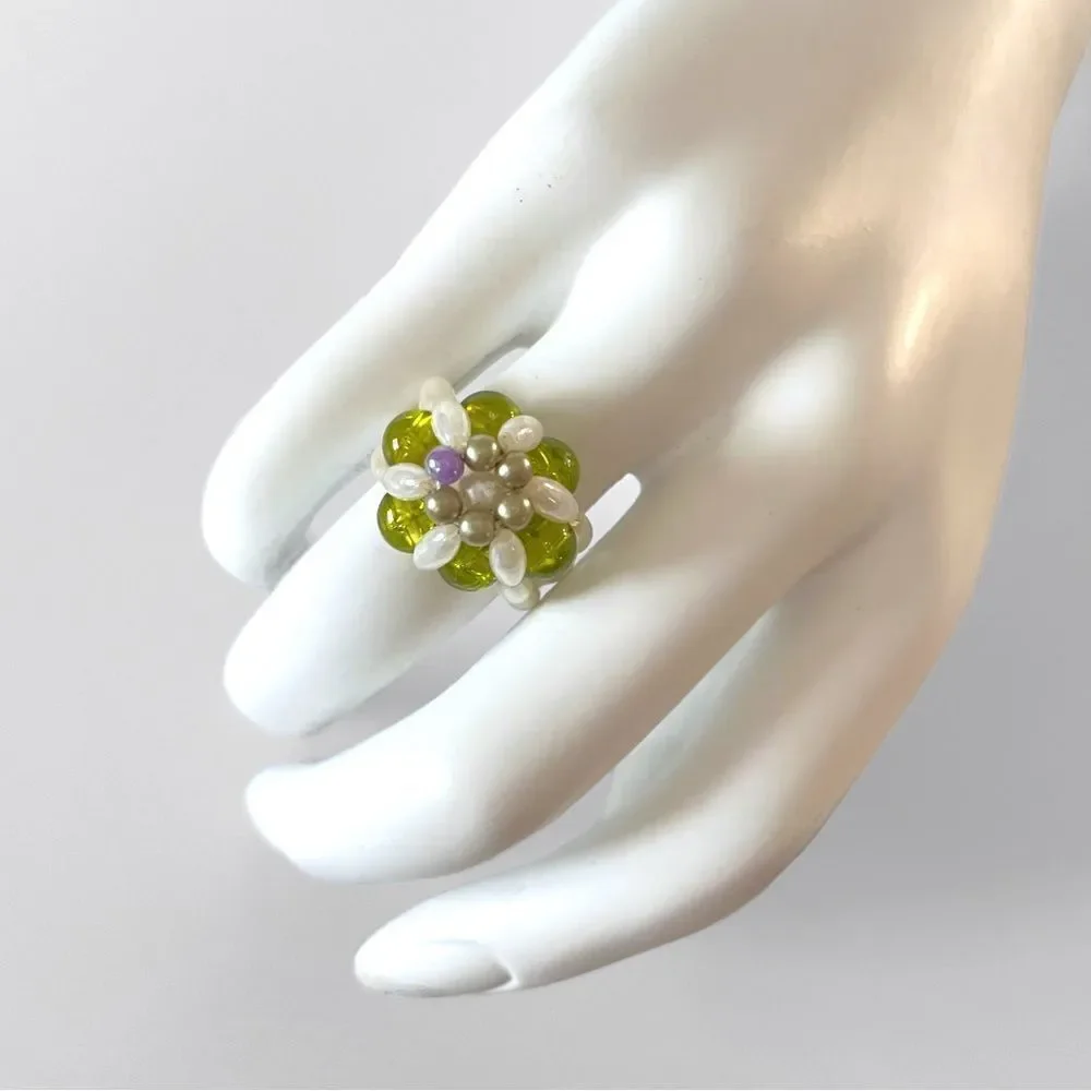 Vintage Beaded Flower Ring